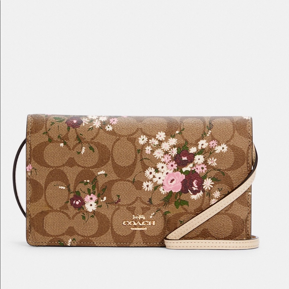 Anna Foldover Crossbody Clutch In Signature Canvas With Evergreen Floral Print
